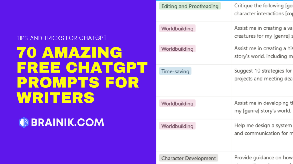 70 Amazing Free ChatGPT Prompts For Writers