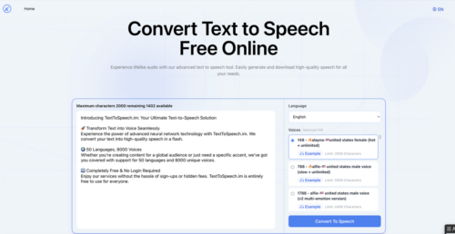 TexttoSpeech.im: Convert text to Speech Free Online